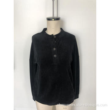 Round-neck corduroy button hoodie